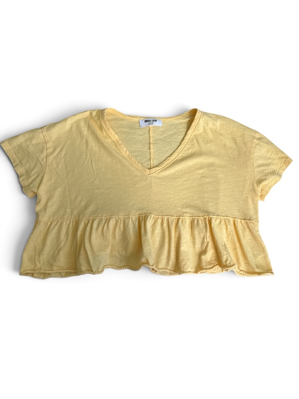 Double Zero Yellow V-Neck Ruffle Hem Crop Top Size Large